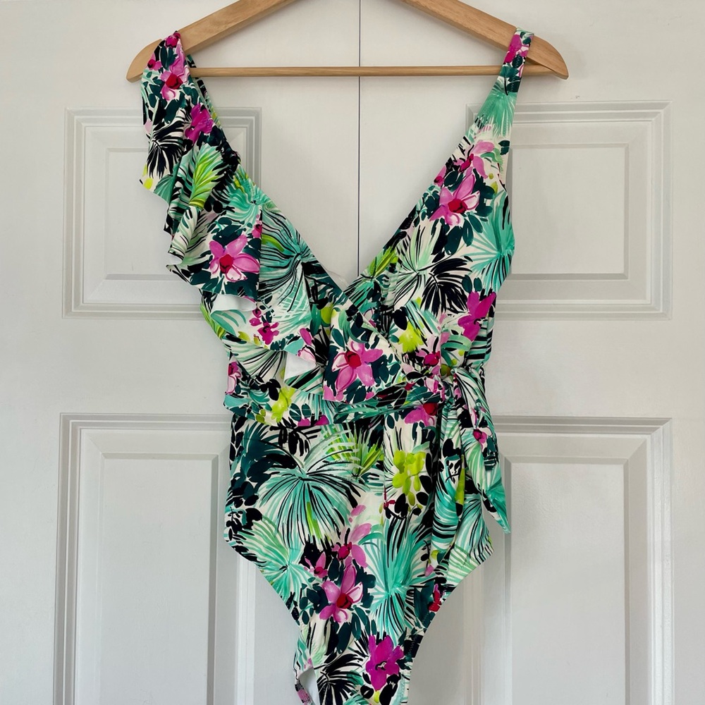 Gottex Green and Pink Floral Swimsuit NWT
